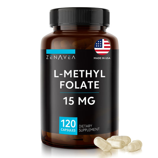 Suplemento L Metilfolato 15mg Zenavea frasco frontal