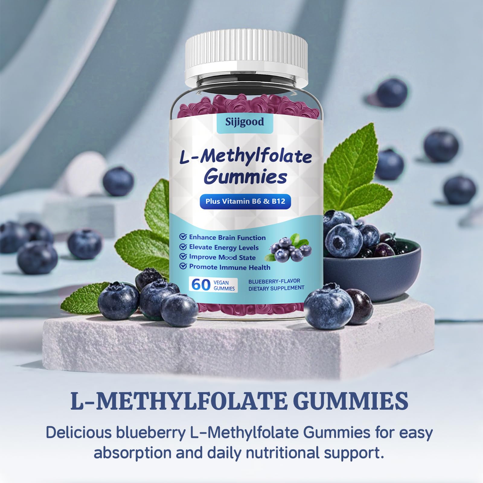 Suplemento L-Metilfolato Sijigood gomitas en mano