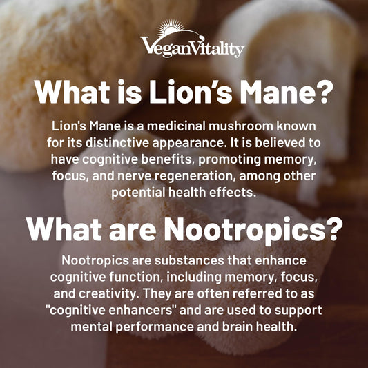 Suplemento Lions Mane mezcla nootrópicos paquete Vegan Vitality