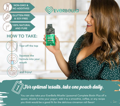 Suplemento liposomal EVERBELLA con biotina para crecimiento capilar