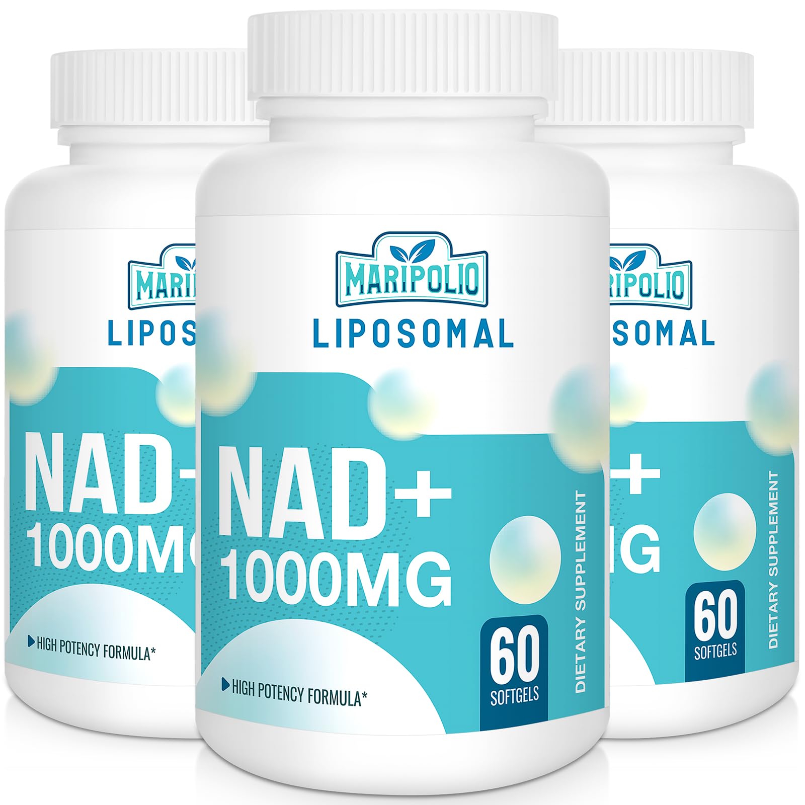 Suplemento liposomal NAD+ Maripolio 1000 mg botella 180 cápsulas