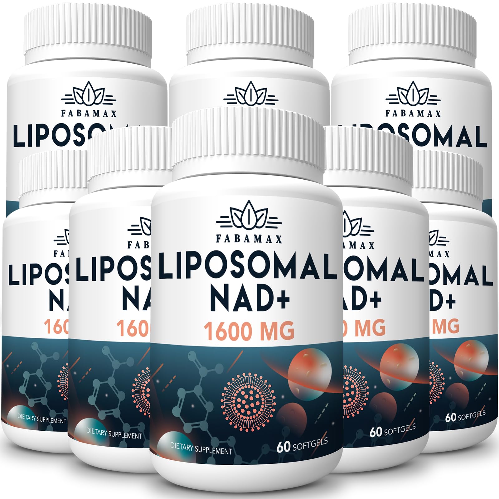 Suplemento liposomal NAD 1600mg cápsulas paquete frontal
