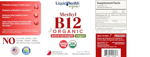 Suplemento LIQUIDHEALTH B12 5000 mcg líquido con cereza y melatonina