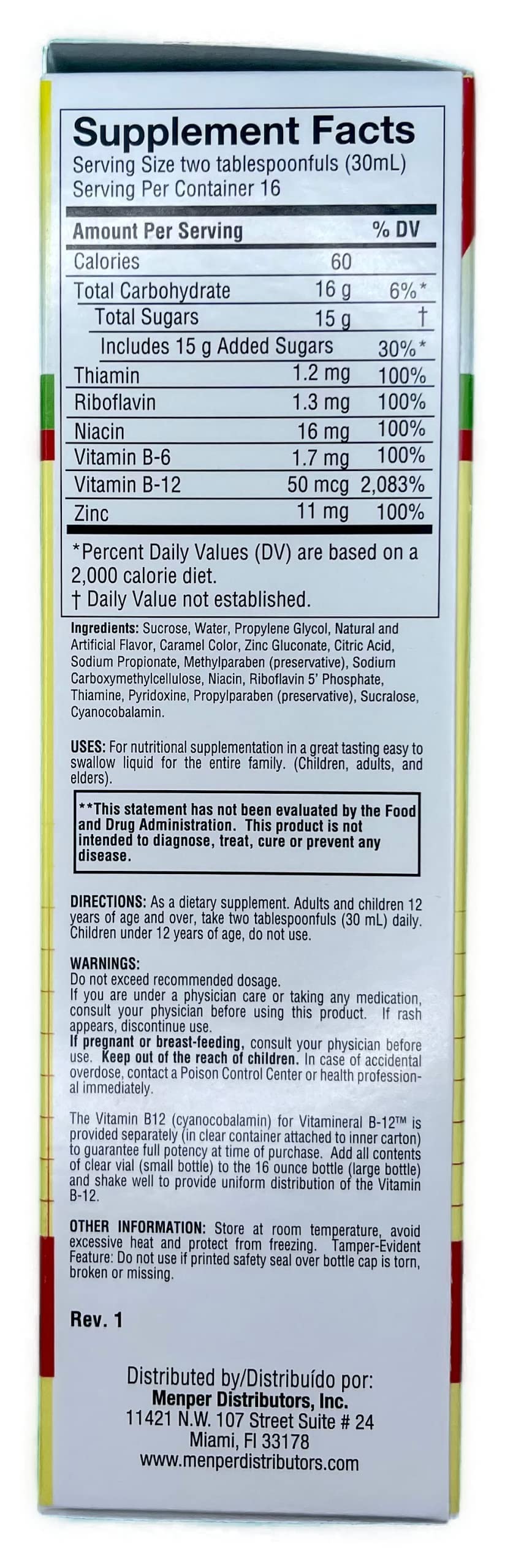 Suplemento líquido 16oz Vitamineral B-12 para salud y vitalidad