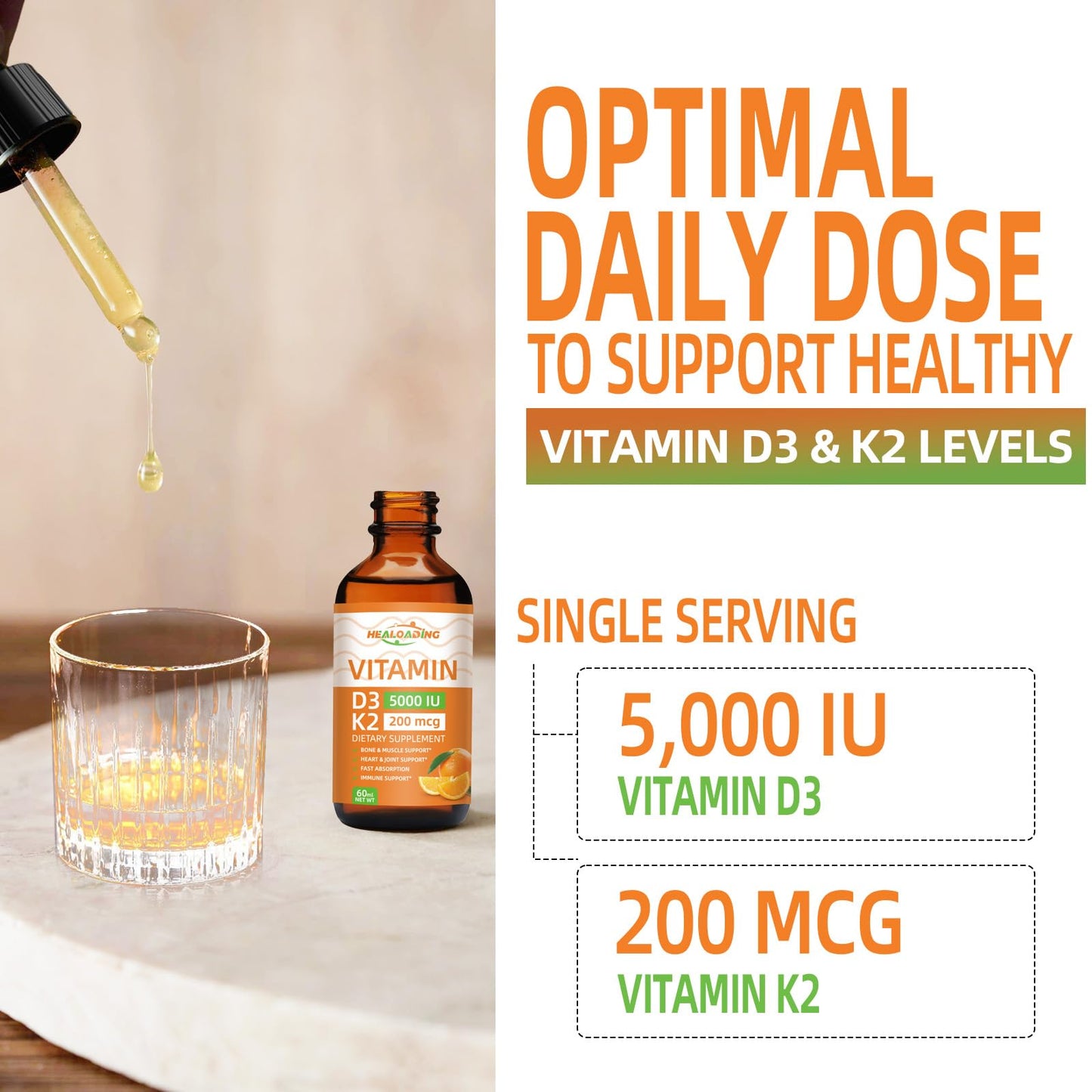 Suplemento líquido D3+K2 para protección ósea y cardiovascular HEALOADING
