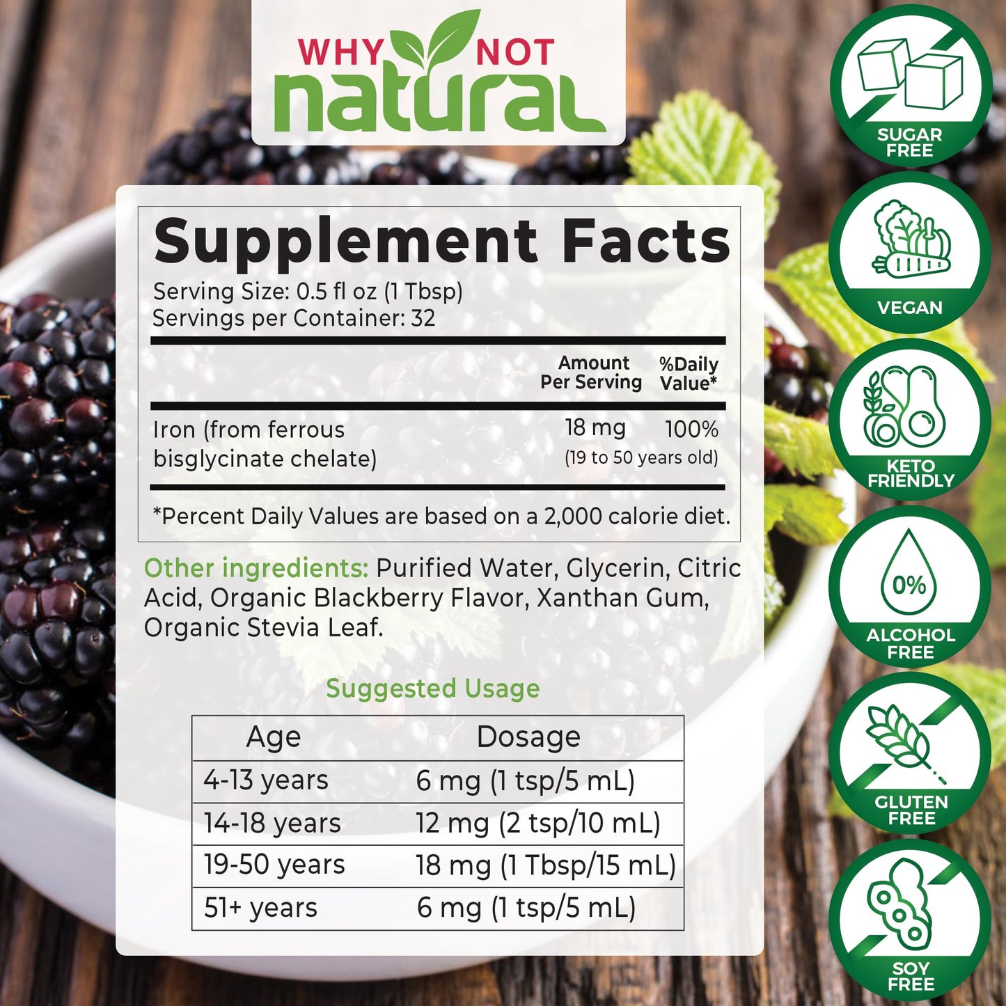Suplemento líquido hierro y vitaminas B sabor zarzamora