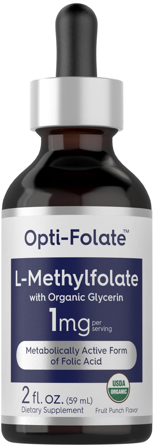 Suplemento líquido de L-Metilfolato Carlyle con sabor fruta