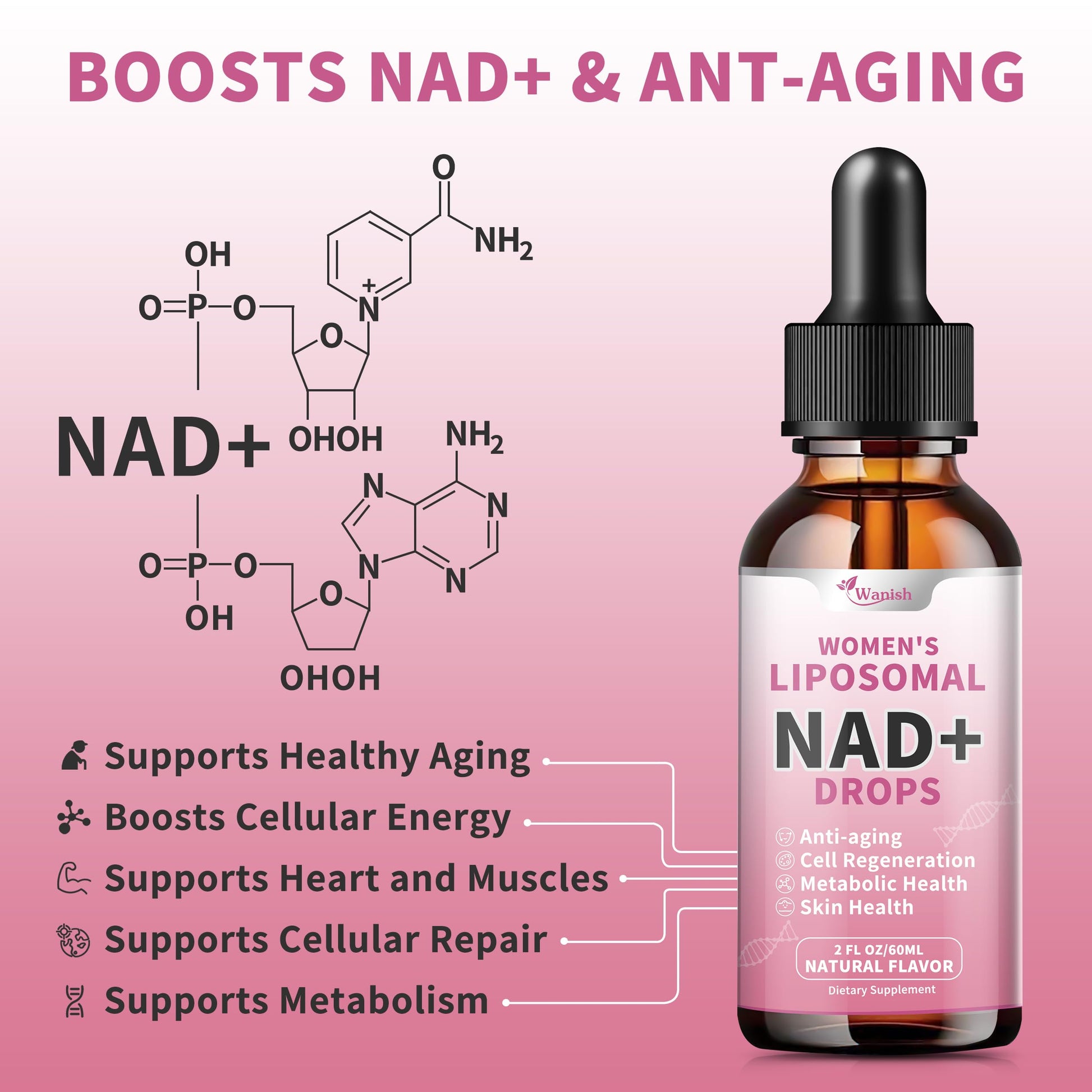 Suplemento líquido NAD liposomal 500mg sin azúcar ni aditivos