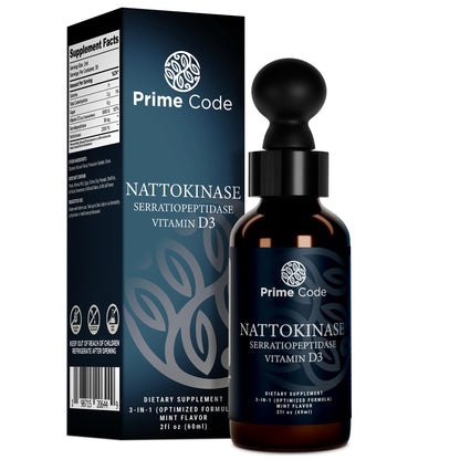 Frasco de suplemento líquido de nattokinasa y serrapeptidasa Prime Code