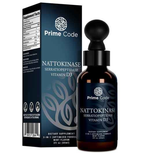 Frasco de suplemento líquido de nattokinasa y serrapeptidasa Prime Code