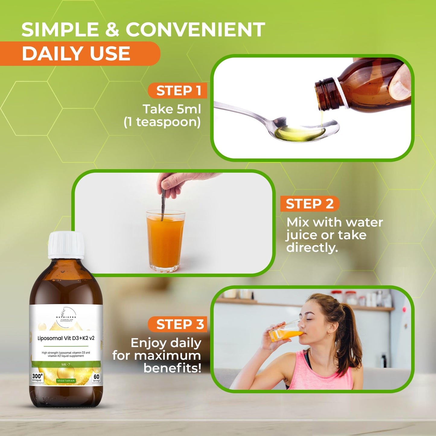 Suplemento líquido nutrixpro vitamina D3 K2 botella 300 ml