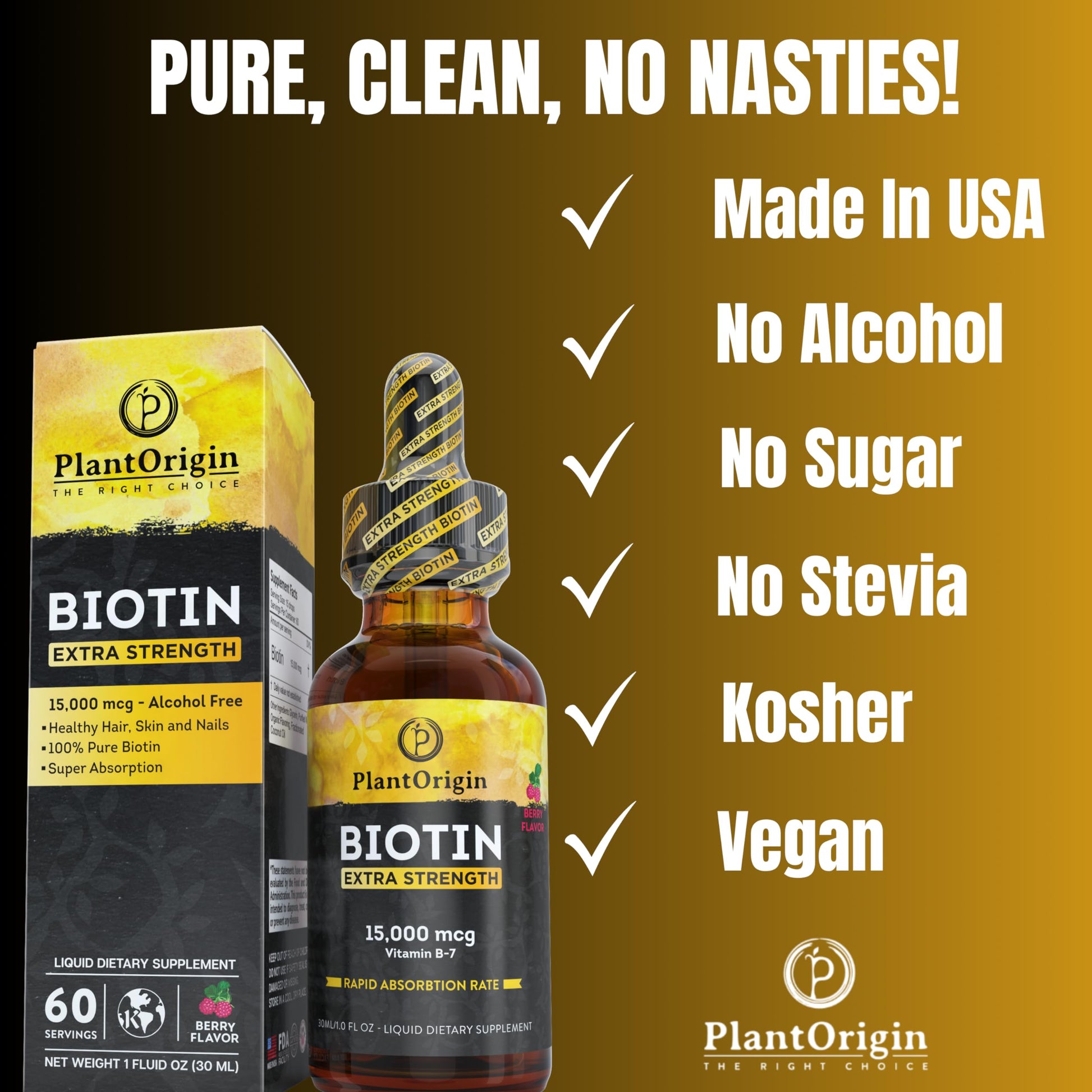 Suplemento líquido PLANTORIGIN biotina 15000 MCG