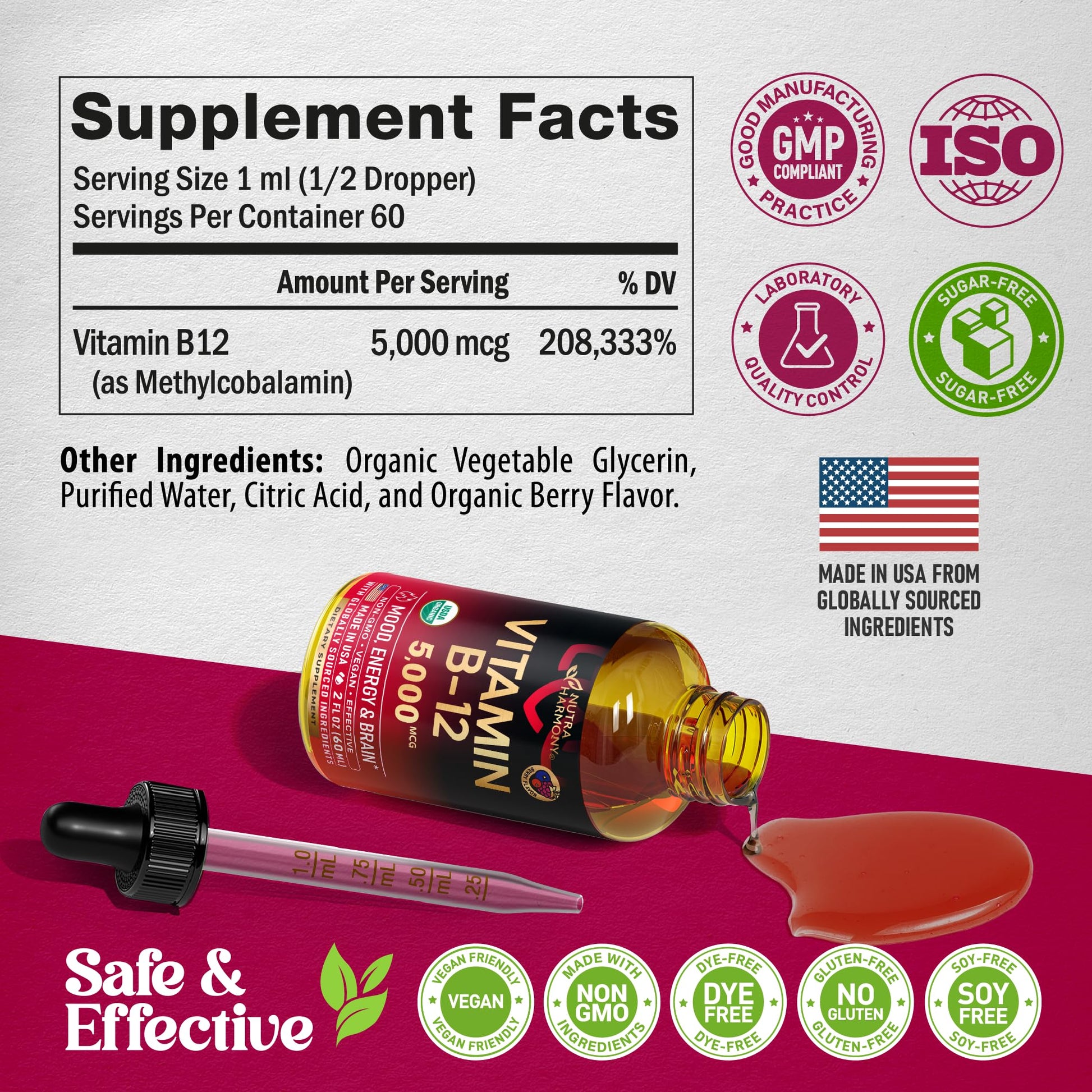 Suplemento líquido vitamina B12 2 onzas Nutraharmony