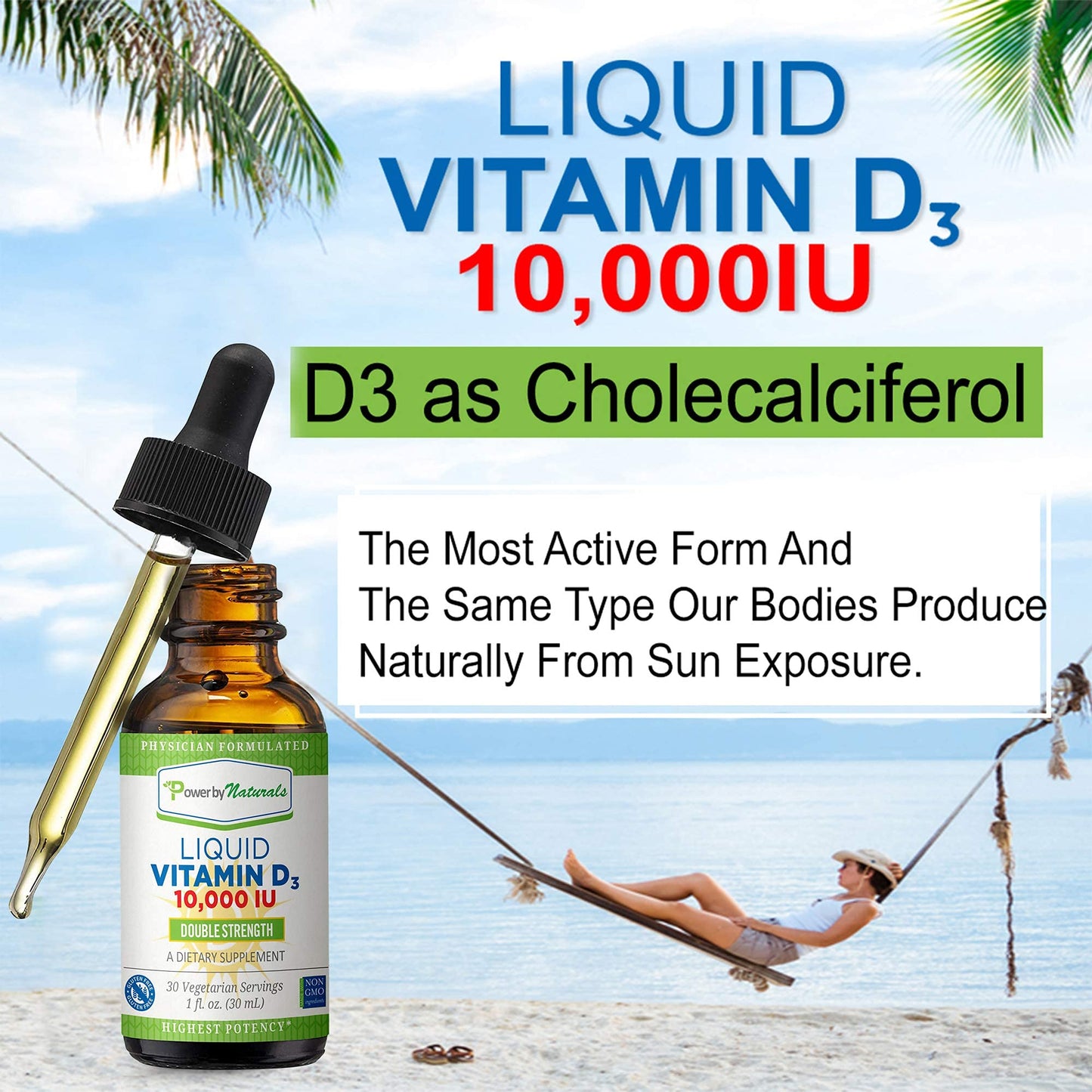 Suplemento líquido vitamina D3 para huesos fuertes con Power By Naturals