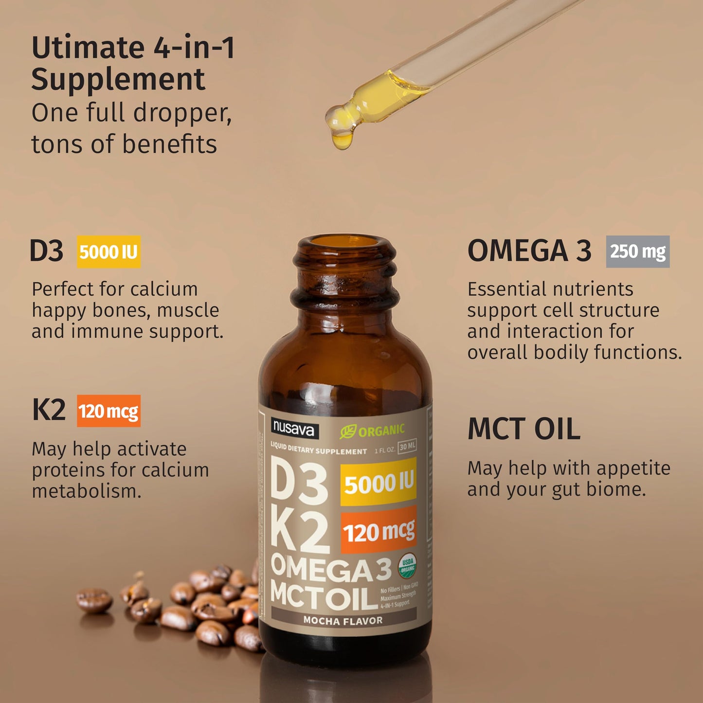 Suplemento liquido vitamina d3 k2 sabor mocha