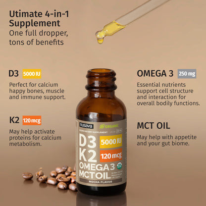 Suplemento liquido vitamina d3 k2 sabor mocha