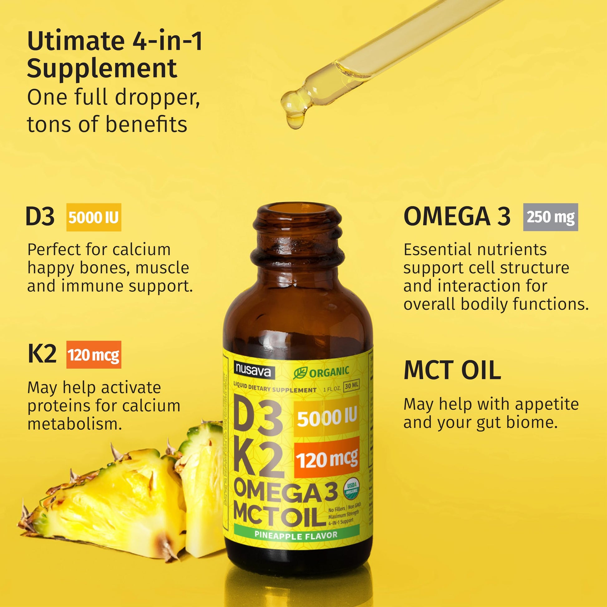 Suplemento liquido vitamina d3 k2 sabor piña