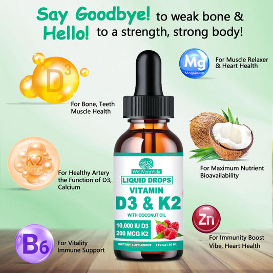 Suplemento líquido Vitamina D3 K2 WellVeraVida para huesos