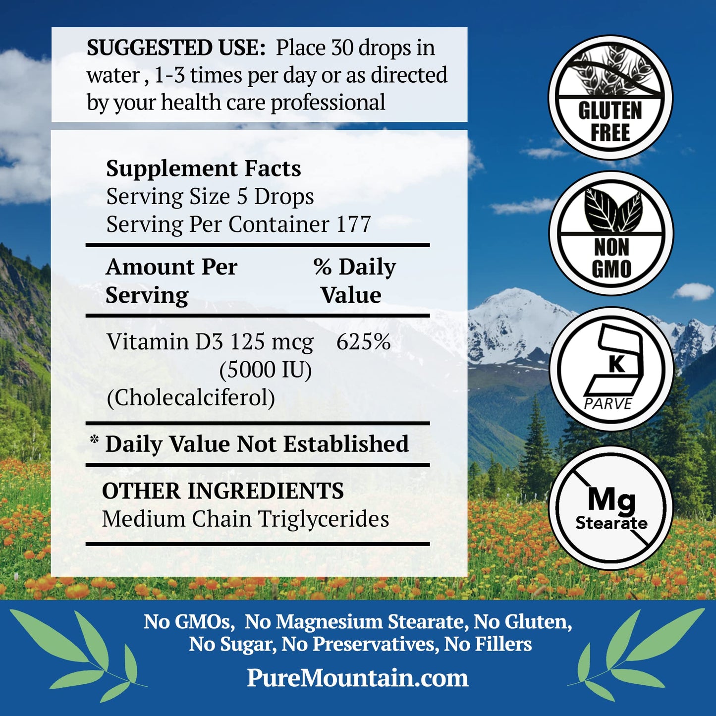 Suplemento líquido vitamina d3 pure mountain botanicals
