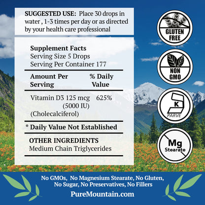 Suplemento líquido vitamina d3 pure mountain botanicals