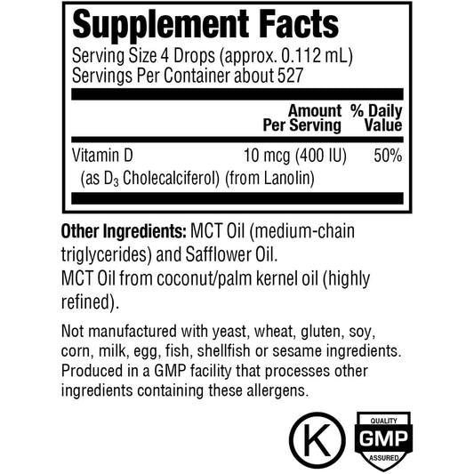 Suplemento líquido Vitamina D3 PureFormulas para salud