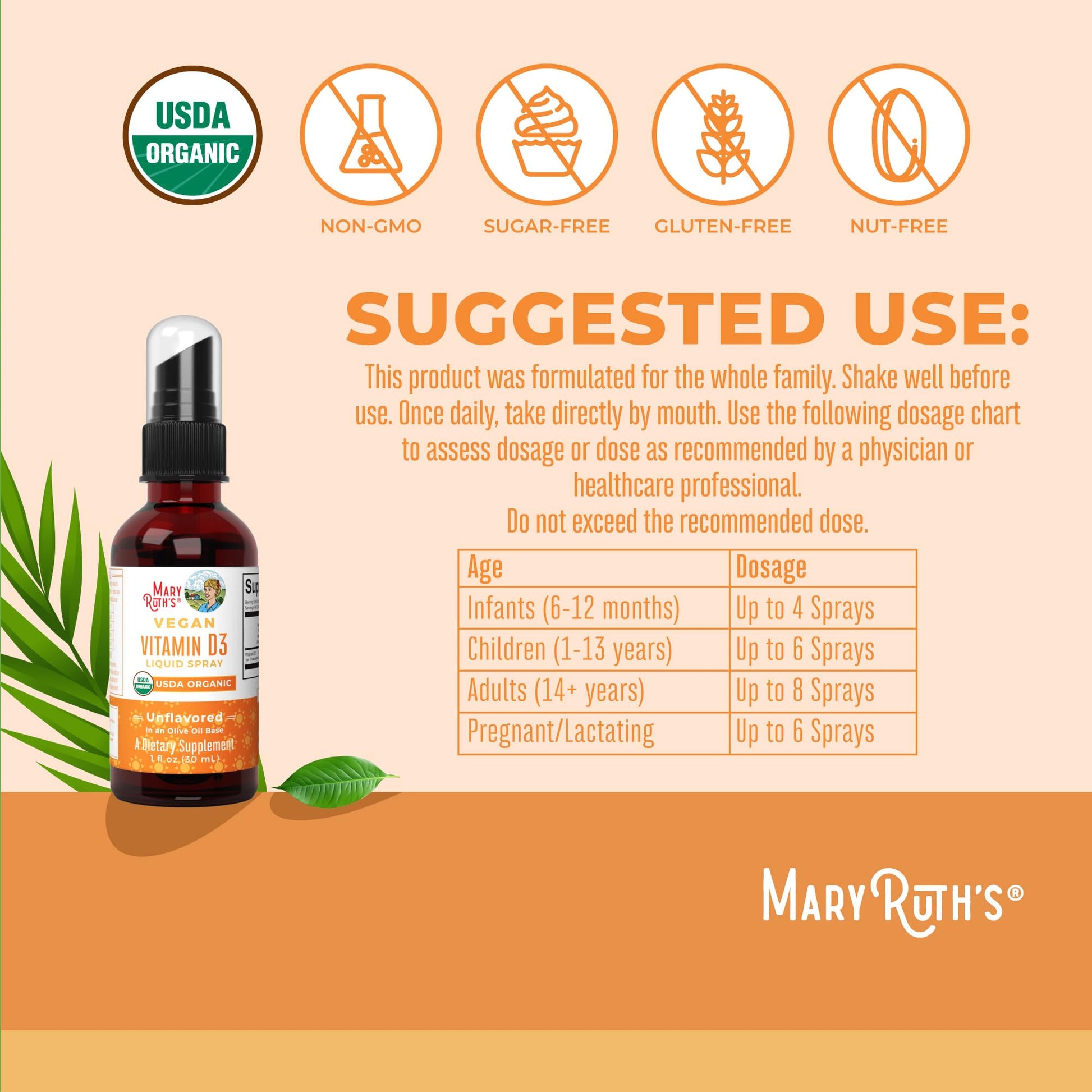 Suplemento líquido vitamina d3 vegano maryruth apoyo inmunológico