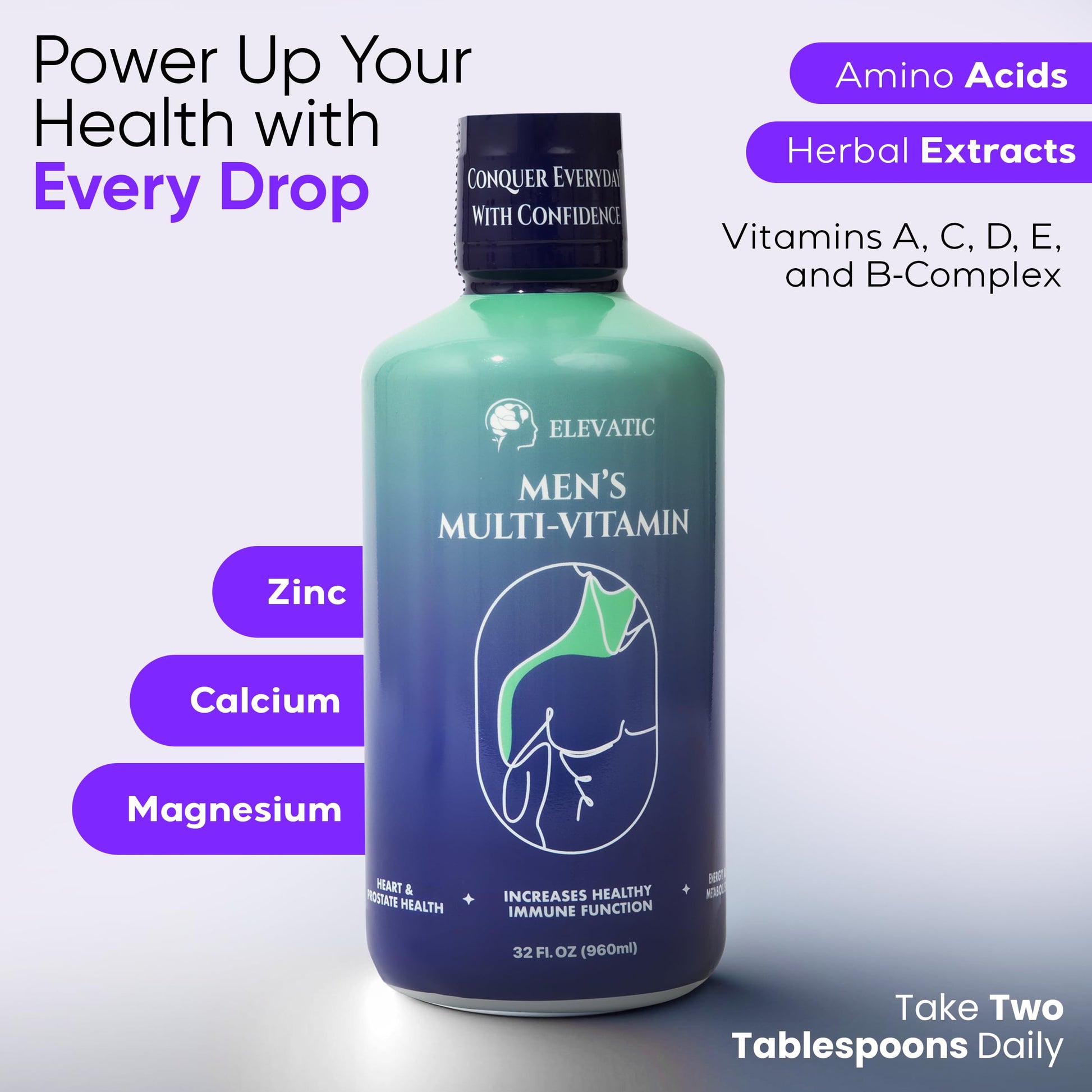 Suplemento líquido con vitaminas y minerales esenciales para hombres