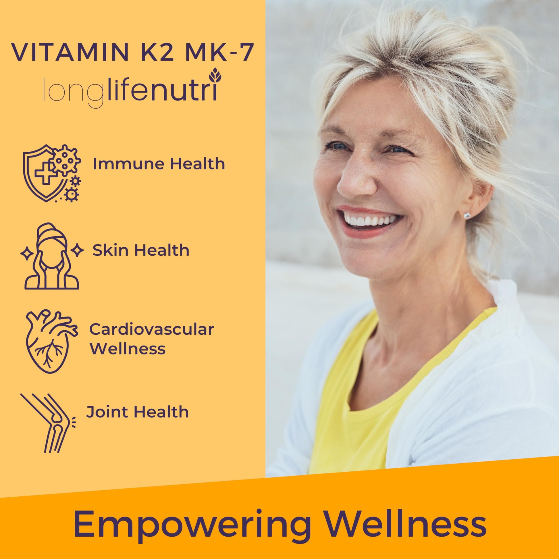 Suplemento LongLifeNutri Vitamin K2 MK-7 y Maqui Berry antioxidante