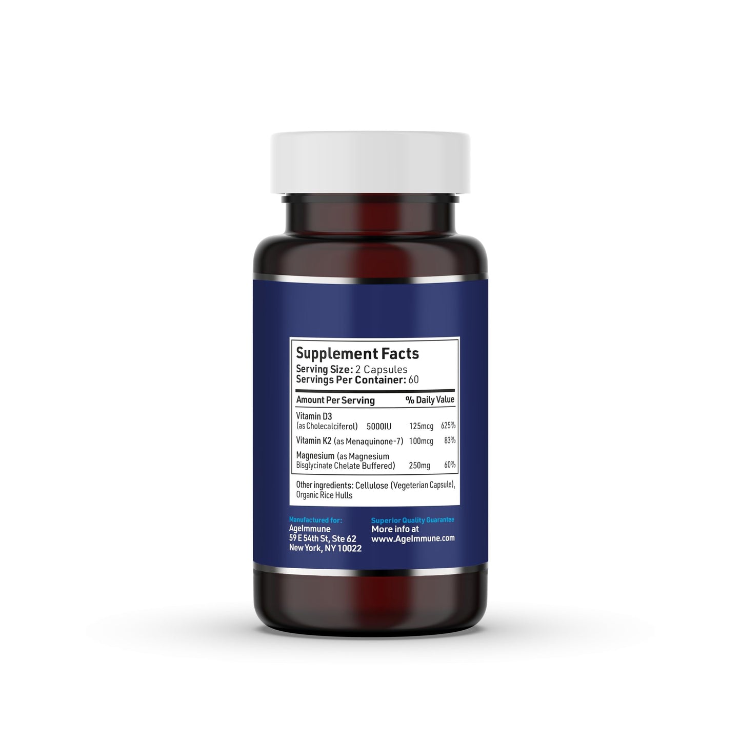 Suplemento de magnesio glicinato con vitaminas D3 y K2 para huesos y inmunidad