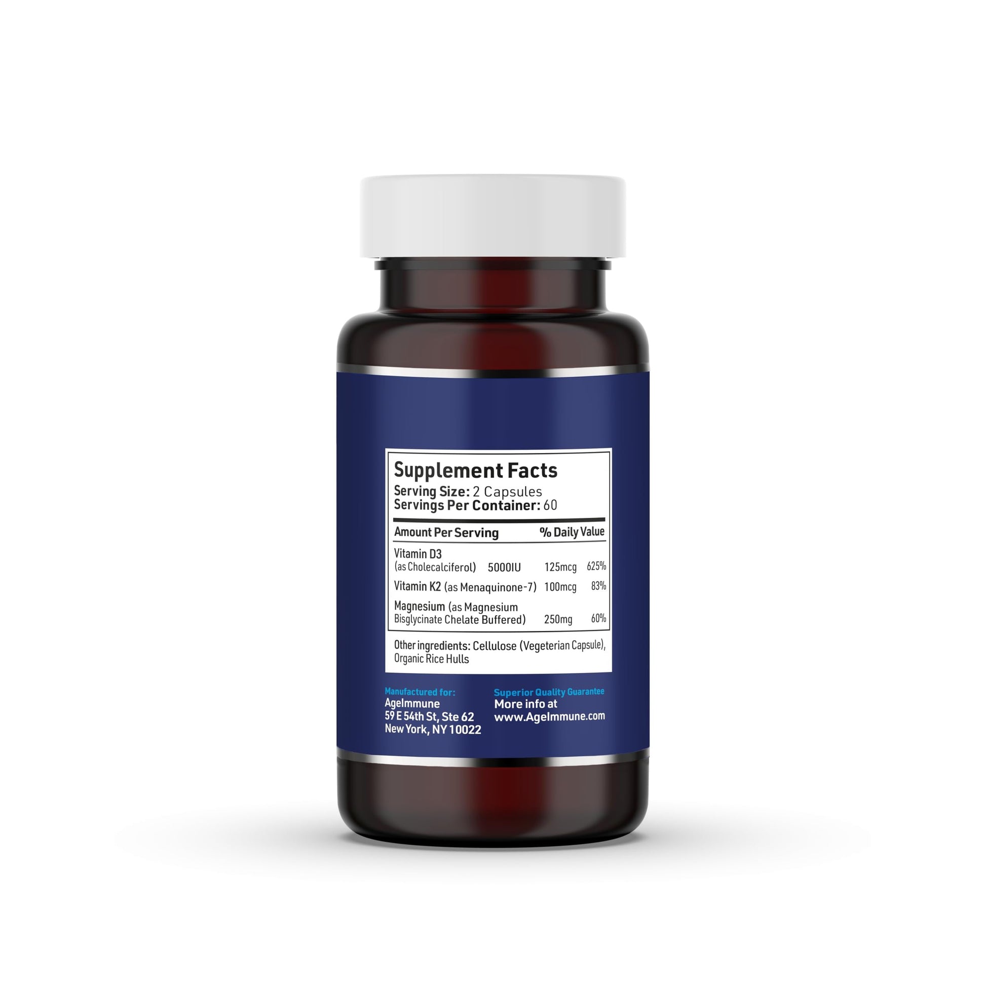 Suplemento de magnesio glicinato con vitaminas D3 y K2 para huesos y inmunidad