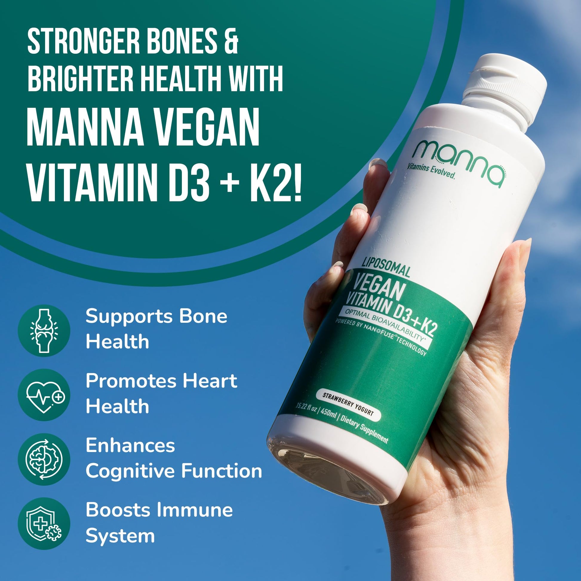 Suplemento Manna Vitamins Evolved vitamina K2 D3 frasco