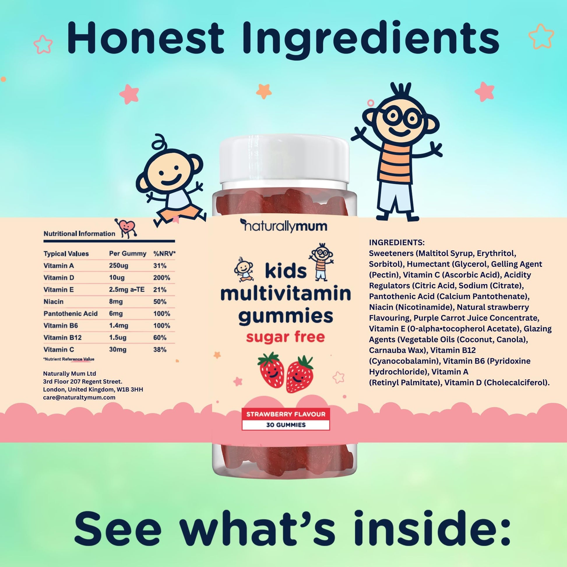 Suplemento masticable vegano para niños NaturallyMum fresa