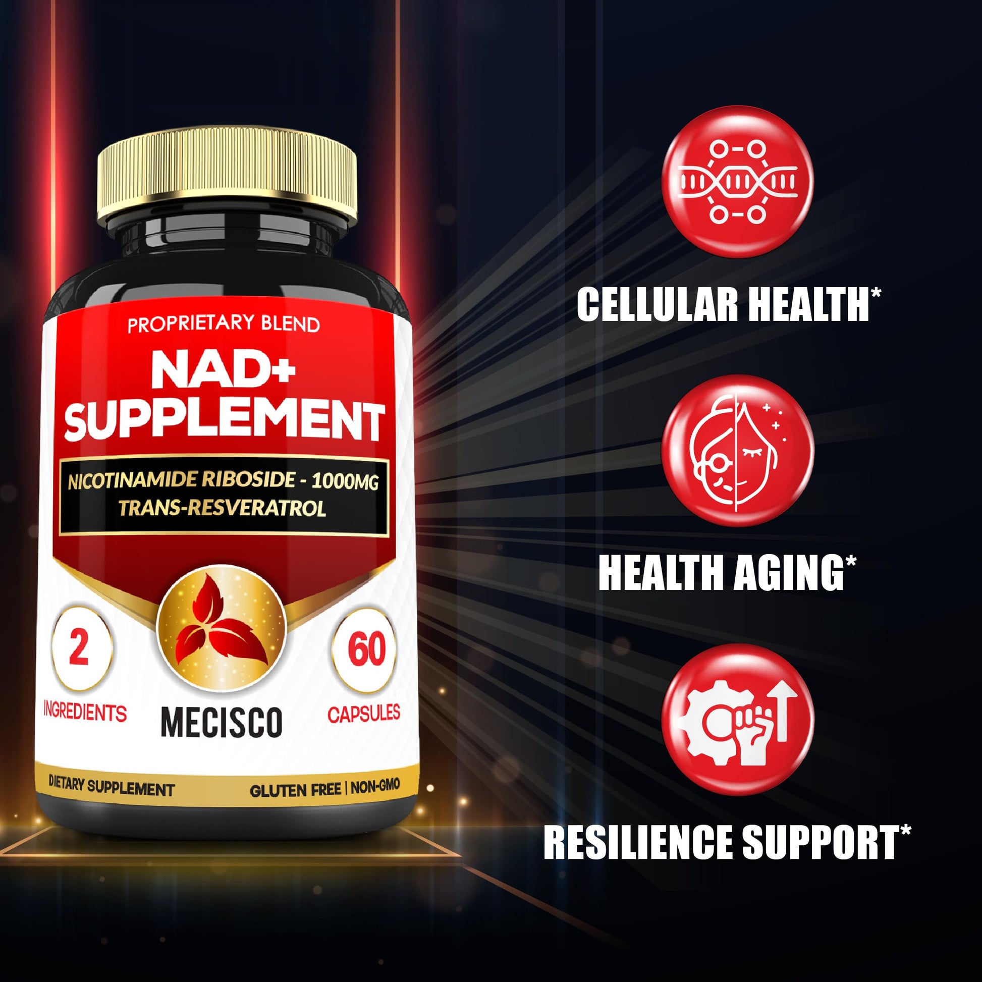 Suplemento Mecisco NAD+ con resveratrol para energía