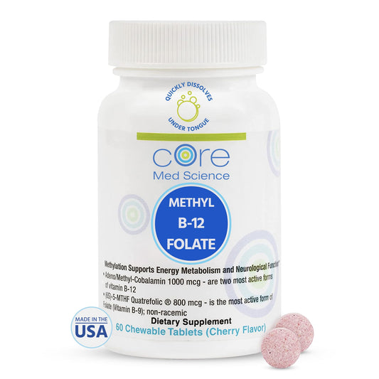 Caja suplemento Metil B12 Folato Core Med Science 60 tabletas