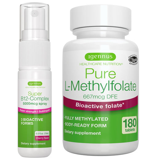 Suplemento puro metilfolato 400mcg y super complejo b12 spray sublingual
