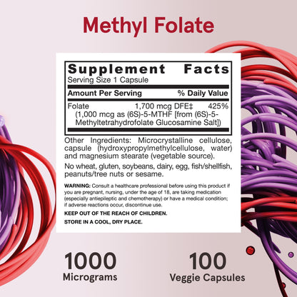 Metilfolato suplemento no GMO y sin gluten Jarrow Formulas