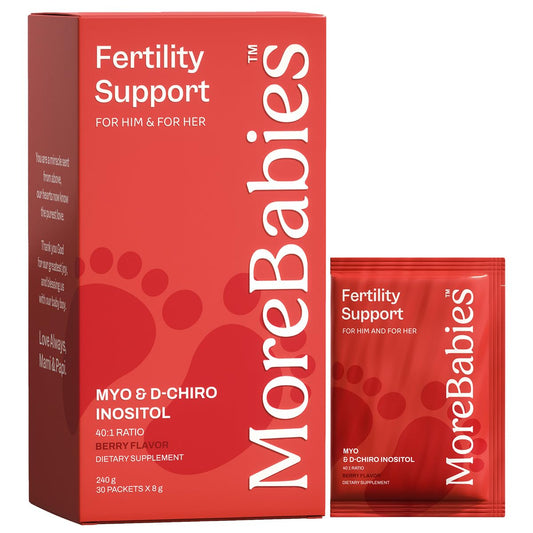 Suplemento MoreBabies de fertilidad con sobres sabor berry