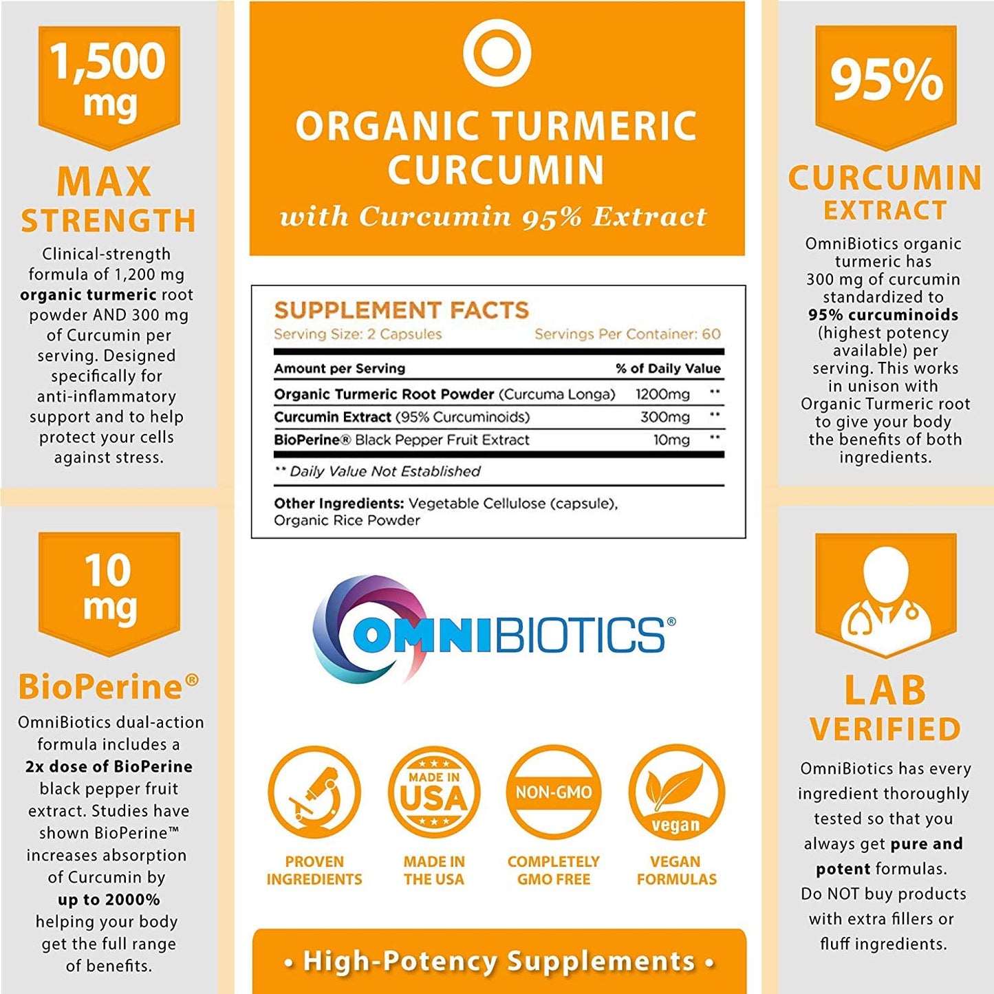 Suplemento multi-beneficios OmniBiotics vitamina C y cúrcuma