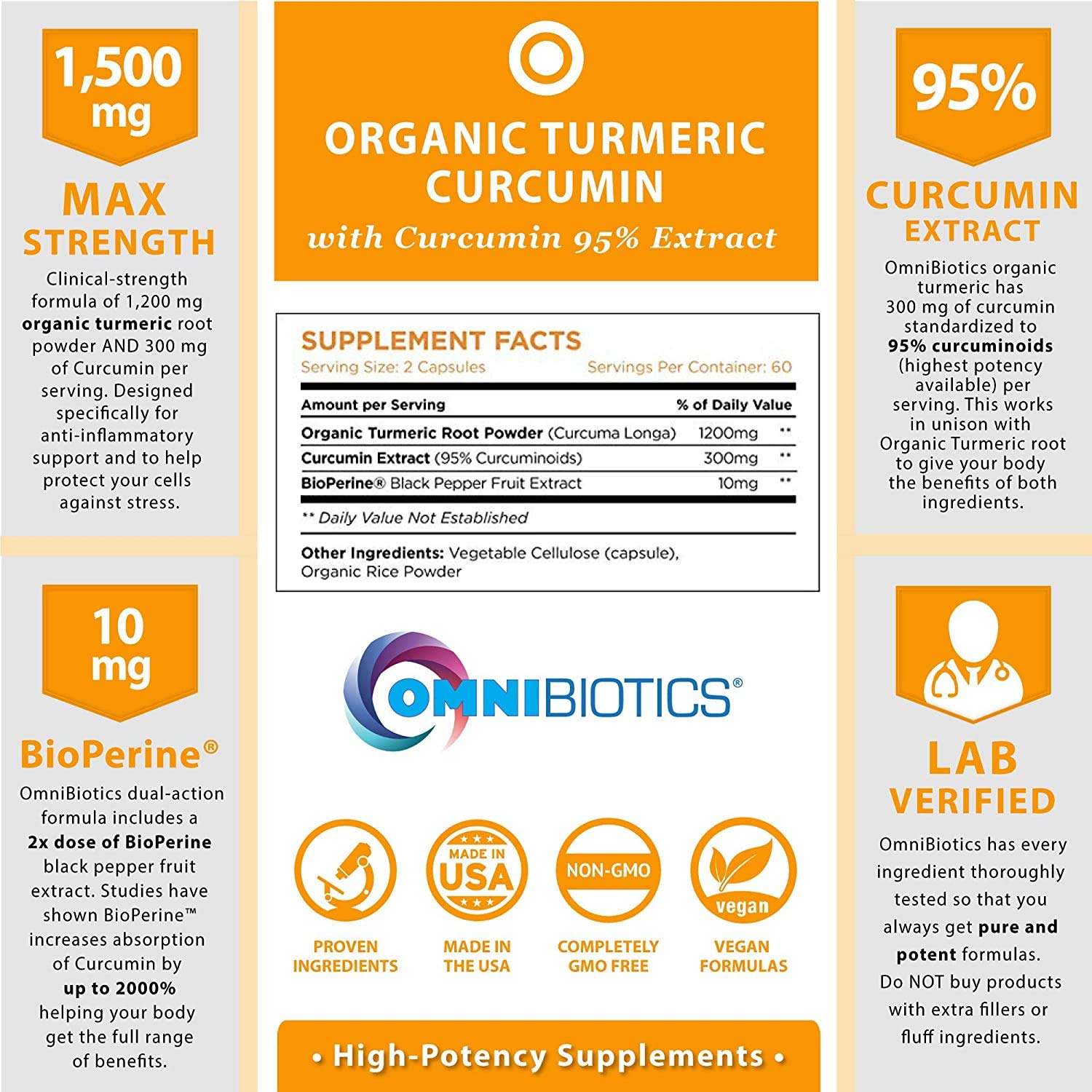 Suplemento multi-beneficios OmniBiotics vitamina C y cúrcuma