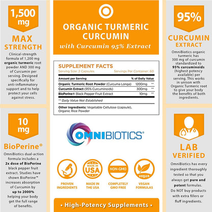 Suplemento multi-beneficios OmniBiotics vitamina C y cúrcuma