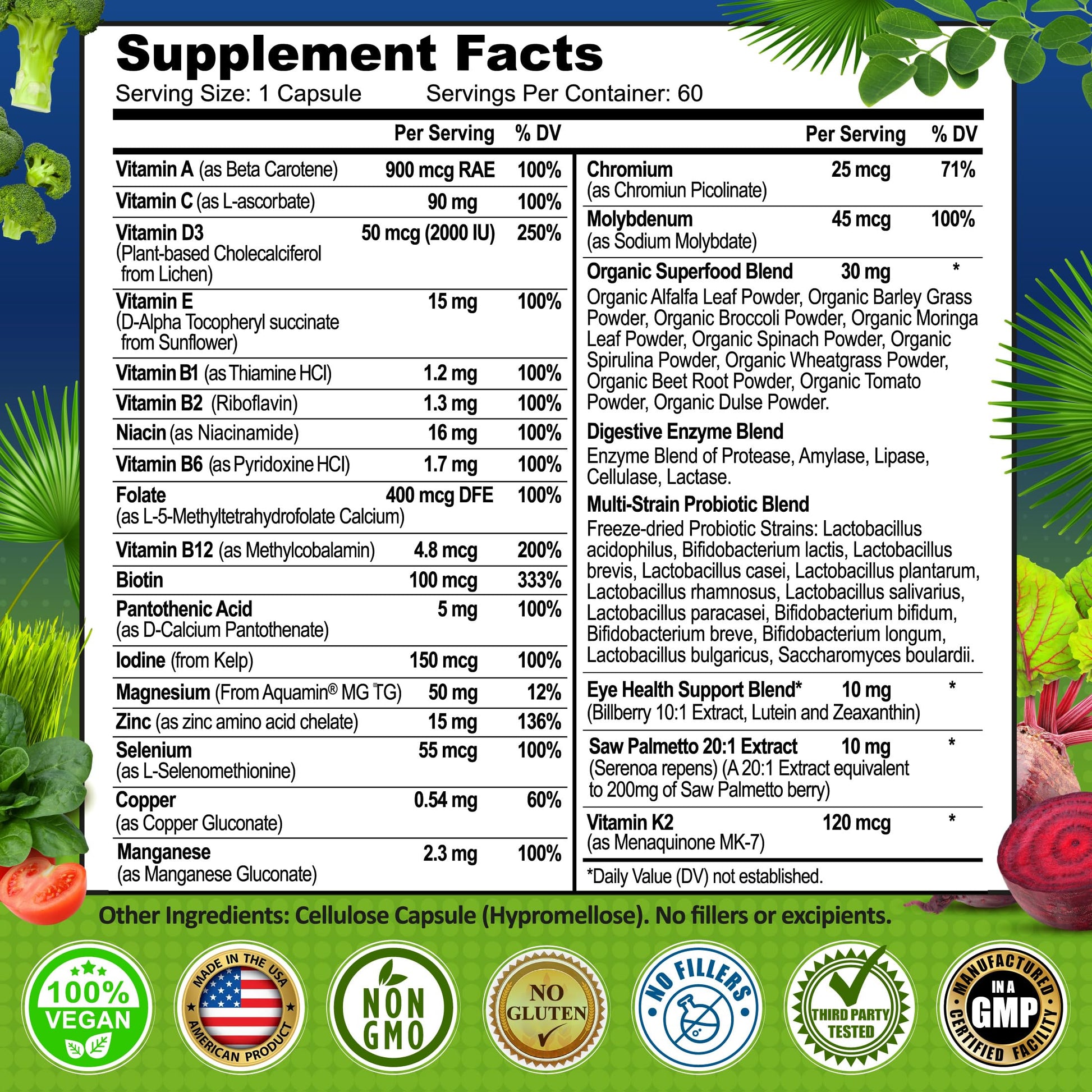 Suplemento multivitamínico 50+, sin rellenos ni aditivos