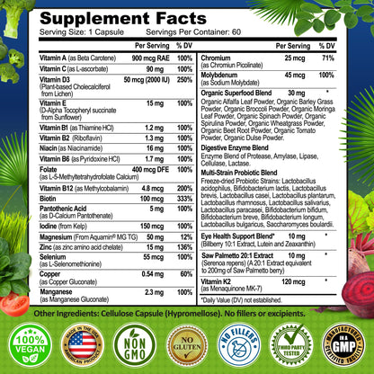 Suplemento multivitamínico 50+, sin rellenos ni aditivos