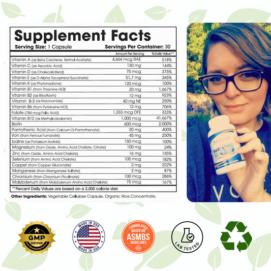 Tabla de suplementos del multivitamínico bariátrico con hierro