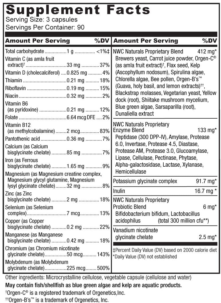Suplemento multivitamínico NWC Naturals con ingredientes saludables