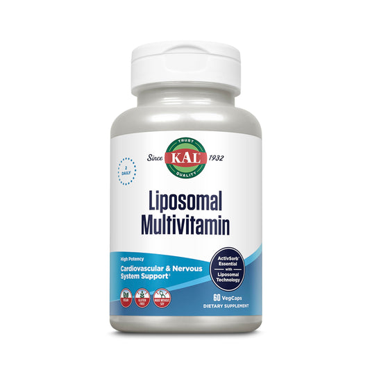 Suplemento multivitamínico liposomal KAL en envase blanco.