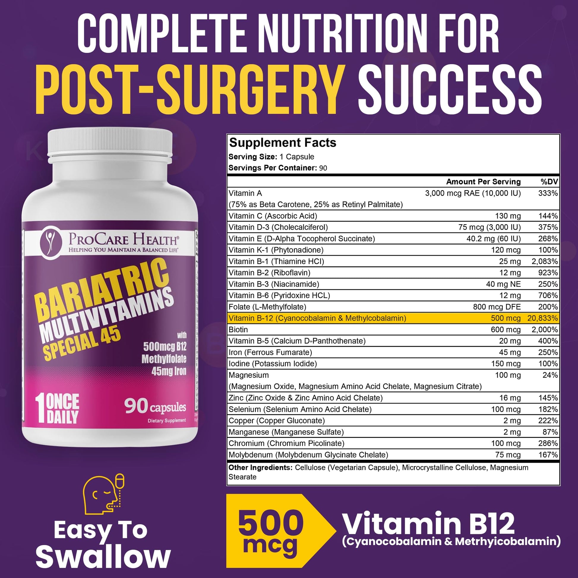 Suplemento multivitamínico para manga gástrica y bypass, ProCare Health