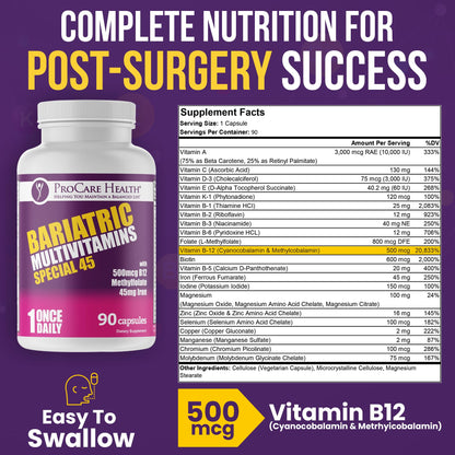 Suplemento multivitamínico para manga gástrica y bypass, ProCare Health