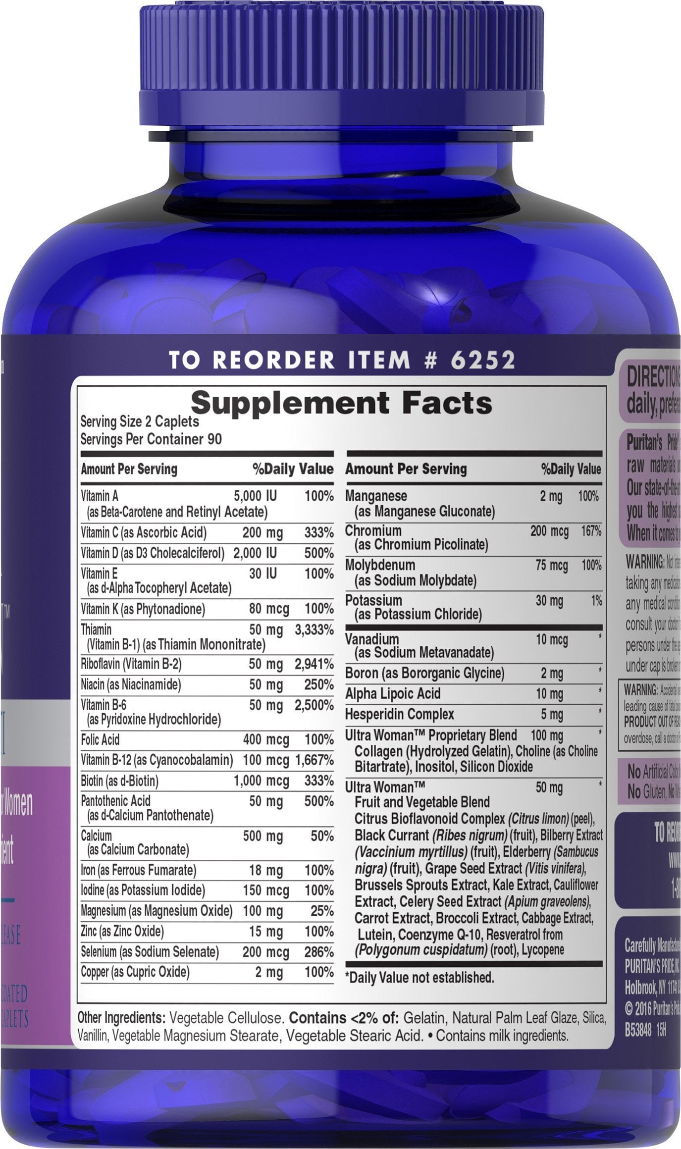 Suplemento multivitamínico mujer, Puritan's Pride