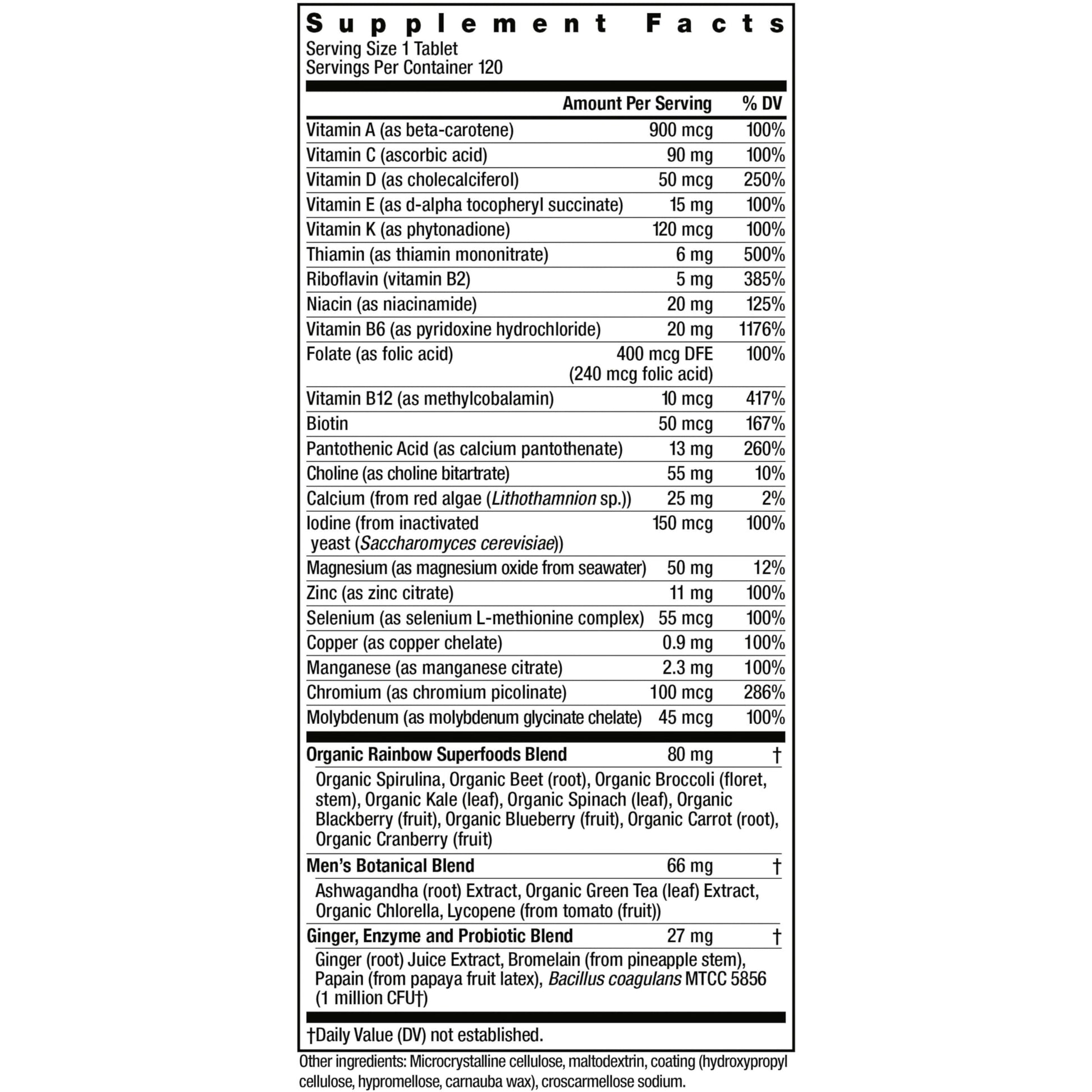 Suplemento multivitamínico Rainbow Light 120 tabletas hombres