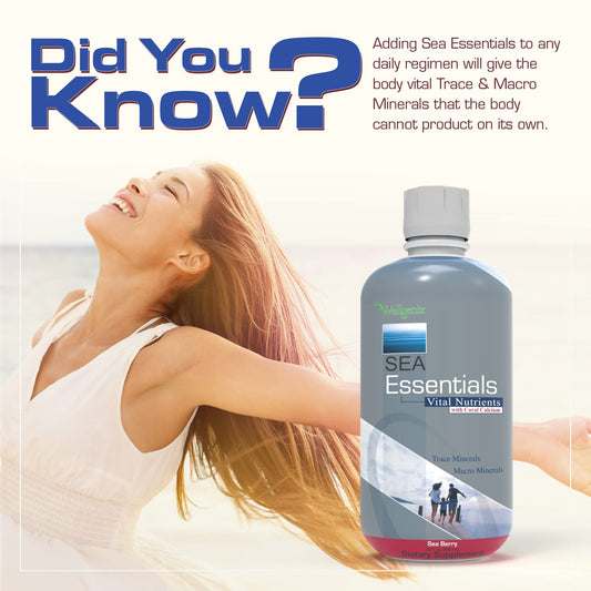 Frasco de suplemento multivitamínico Sea Essentials sabor baya marina